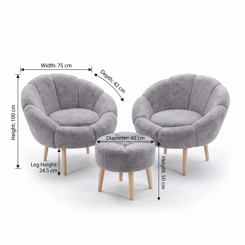 Lepotuoli- ja rahisetti (3 osaa) Atelier Del Sofa Lida Wellsoft (75 x 100 x 42 cm) Harmaa - Huonekalut - Tuoli & nojatuoli - Nojatuoli & lepotuoli