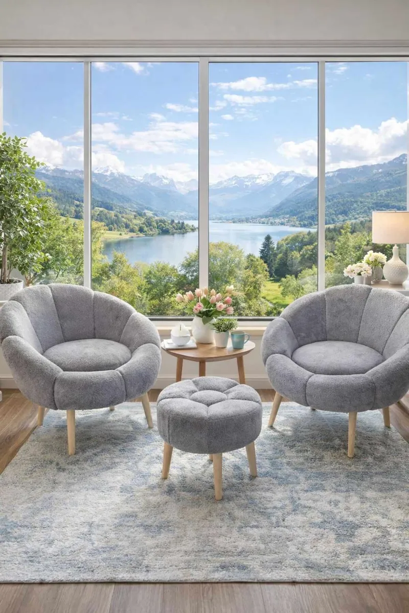 Lepotuoli- ja rahisetti (3 osaa) Atelier Del Sofa Lida Wellsoft (75 x 100 x 42 cm) Harmaa - Huonekalut - Tuoli & nojatuoli - Nojatuoli & lepotuoli