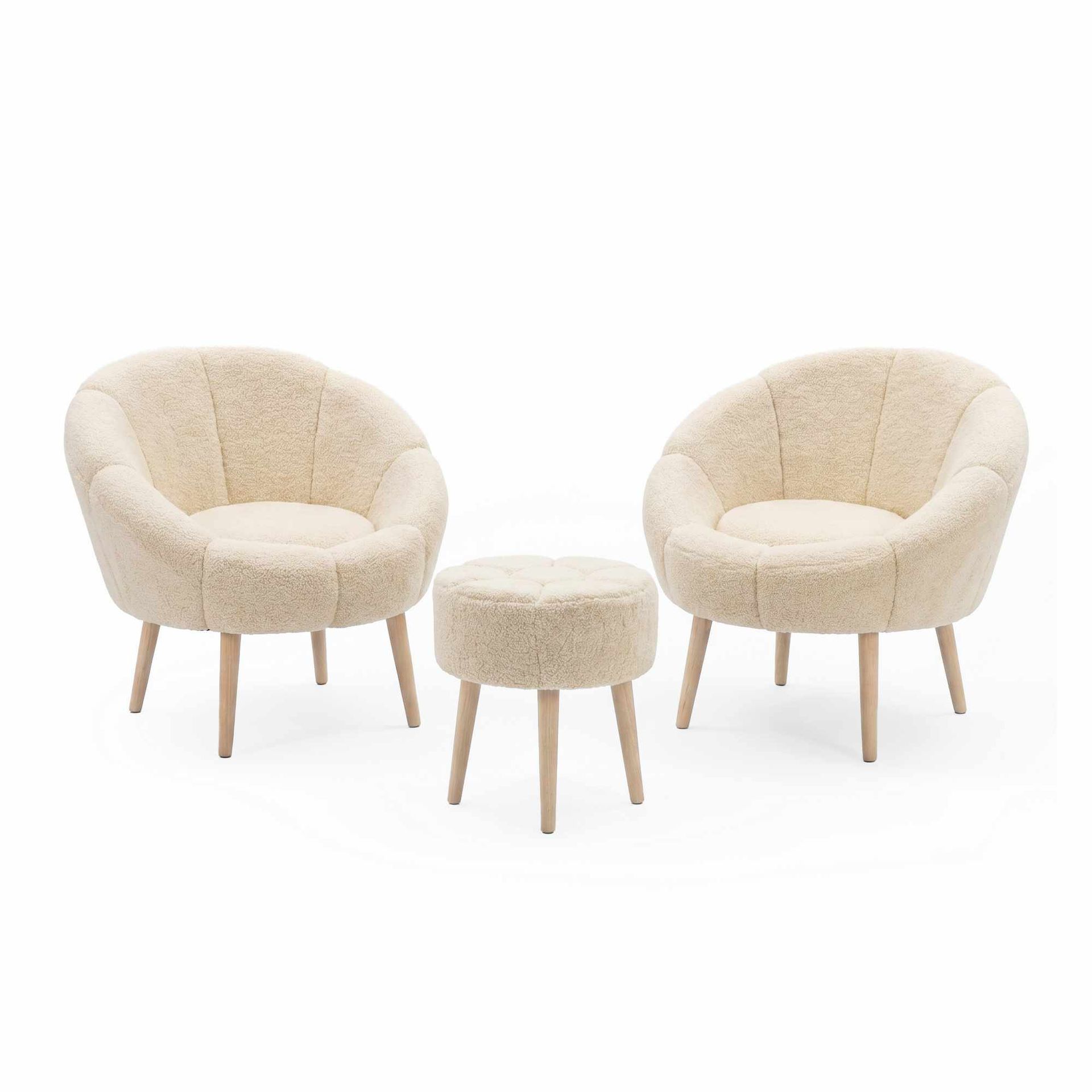 Lepotuoli- ja rahisetti (3 osaa) Atelier Del Sofa Lida Wellsoft (75 x 100 x 42 cm) Kermanvärinen -