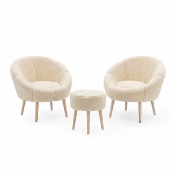 Lepotuoli- ja rahisetti (3 osaa) Atelier Del Sofa Lida Wellsoft (75 x 100 x 42 cm) Kermanvärinen