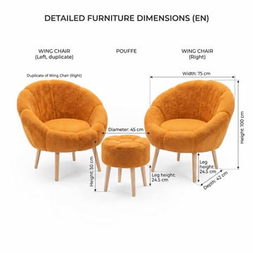 Lepotuoli- ja rahisetti (3 osaa) Atelier Del Sofa Lida Wellsoft (75 x 100 x 42 cm) Oranssi - Huonekalut - Tuoli & nojatuoli - Nojatuoli & lepotuoli