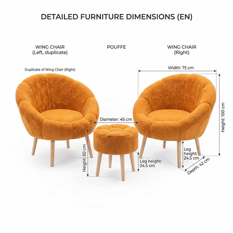 Lepotuoli- ja rahisetti (3 osaa) Atelier Del Sofa Lida Wellsoft (75 x 100 x 42 cm) Oranssi - Huonekalut - Tuoli & nojatuoli - Nojatuoli & lepotuoli