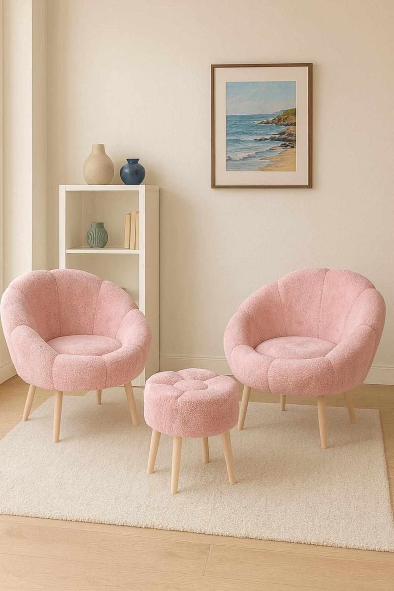 Lepotuoli- ja rahisetti (3 osaa) Atelier Del Sofa Lida Wellsoft (75 x 100 x 42 cm) Vaaleanpunainen - Huonekalut - Tuoli & nojatuoli - Nojatuoli & lepotuoli