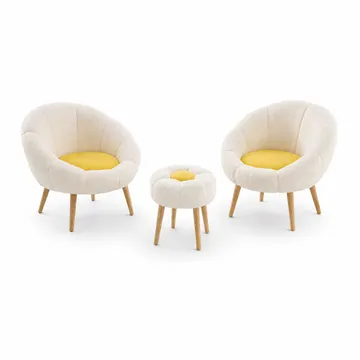 Lepotuoli- ja rahisetti (3 osaa) Atelier Del Sofa Lida Wellsoft (75 x 100 x 42 cm) Valkoinen keltainen
