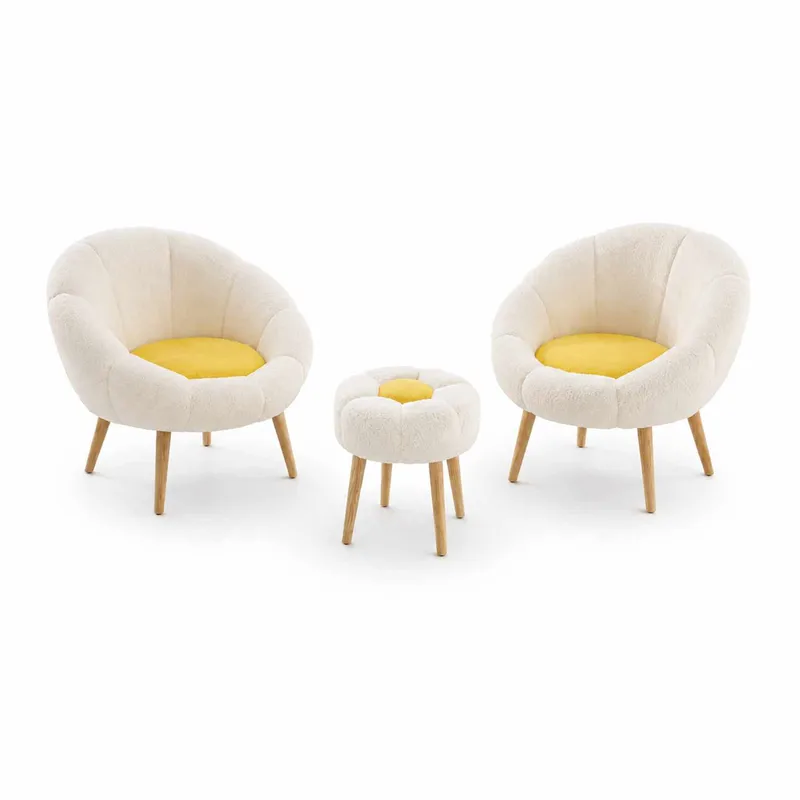 Lepotuoli- ja rahisetti (3 osaa) Atelier Del Sofa Lida Wellsoft (75 x 100 x 42 cm) Valkoinen keltainen