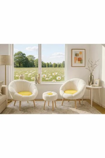 Lepotuoli- ja rahisetti (3 osaa) Atelier Del Sofa Lida Wellsoft (75 x 100 x 42 cm) Valkoinen keltainen - Huonekalut - Tuoli & nojatuoli - Nojatuoli & lepotuoli