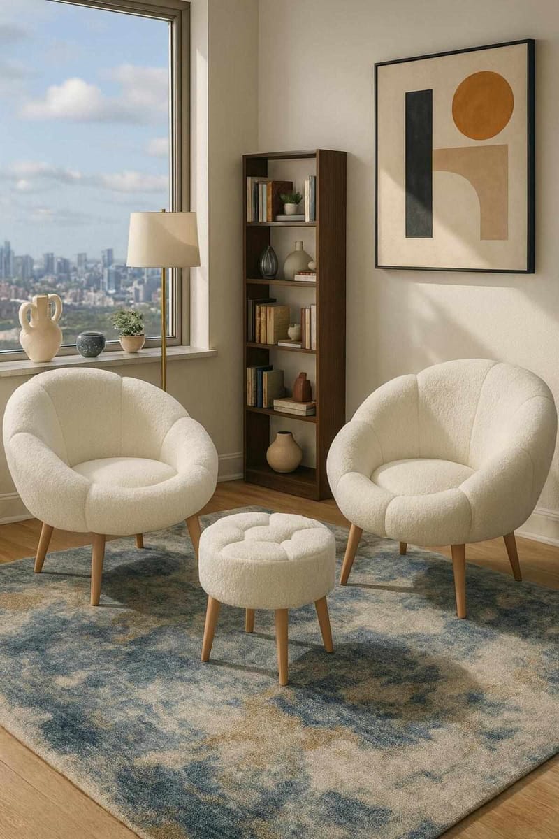 Lepotuoli- ja rahisetti (3 osaa) Atelier Del Sofa Lida Wellsoft (75 x 100 x 42 cm) Valkoinen - Huonekalut - Tuoli & nojatuoli - Nojatuoli & lepotuoli