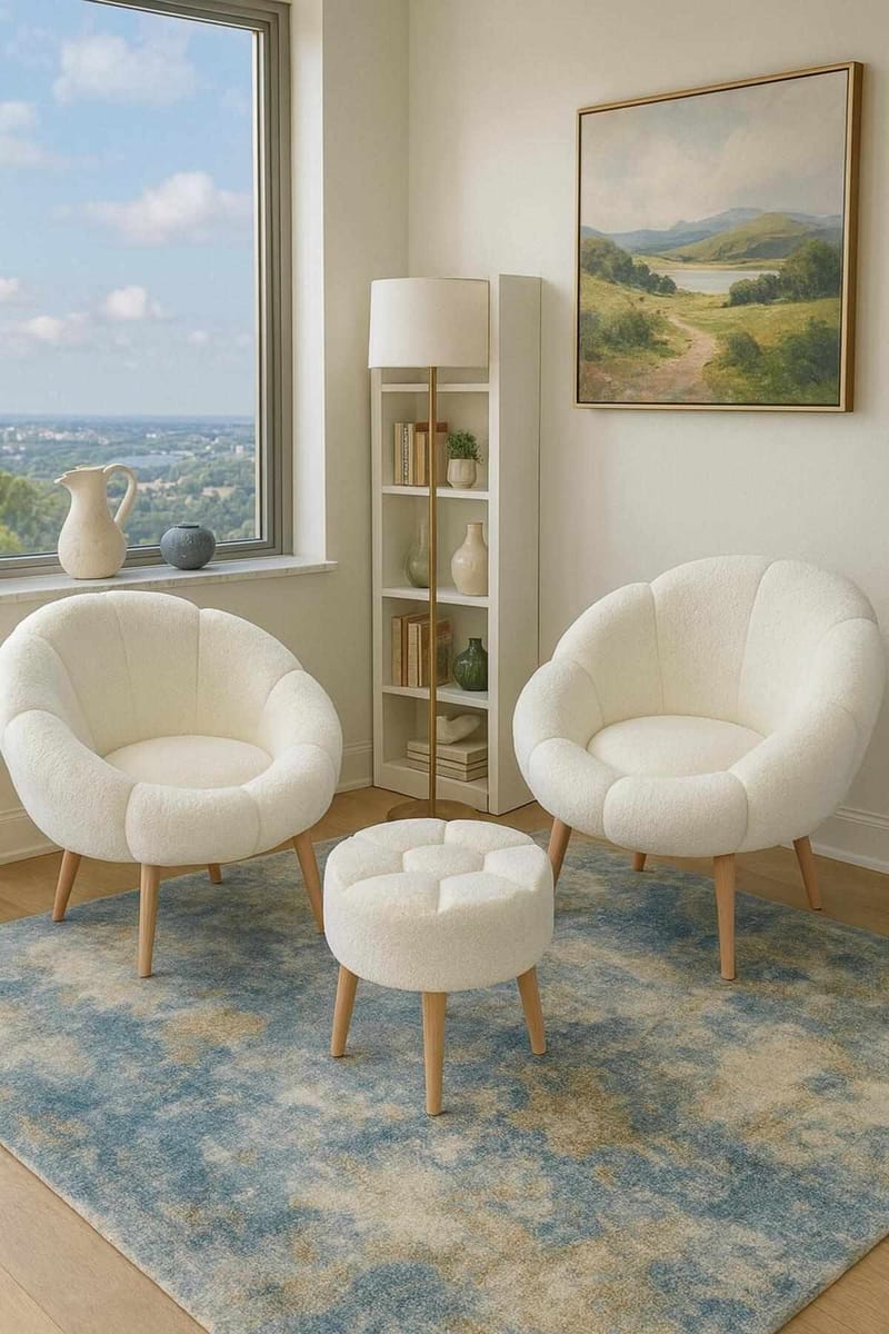 Lepotuoli- ja rahisetti (3 osaa) Atelier Del Sofa Lida Wellsoft (75 x 100 x 42 cm) Valkoinen - Huonekalut - Tuoli & nojatuoli - Nojatuoli & lepotuoli