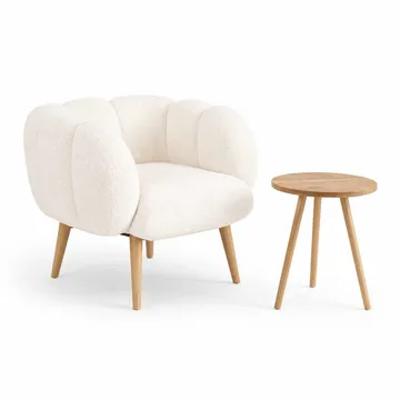 Lepotuoli- ja sivupöytäsarja (2 osaa) Atelier Del Sofa Lotus (70 x 94 x 42 cm) valkoinen - Huonekalut - Tuoli & nojatuoli - Nojatuoli & lepotuoli