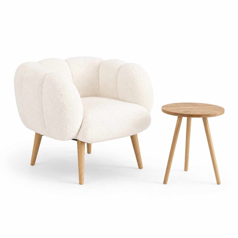 Lepotuoli- ja sivupöytäsarja (2 osaa) Atelier Del Sofa Lotus (70 x 94 x 42 cm) valkoinen - Huonekalut - Tuoli & nojatuoli - Nojatuoli & lepotuoli