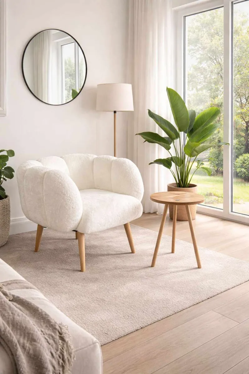 Lepotuoli- ja sivupöytäsarja (2 osaa) Atelier Del Sofa Lotus (70 x 94 x 42 cm) valkoinen - Huonekalut - Tuoli & nojatuoli - Nojatuoli & lepotuoli