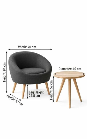Lepotuoli- ja sivupöytäsarja (2 osaa) Atelier Del Sofa Tea set (70 x 94 x 42 cm) Antrasiitti - Antrasiitti - Huonekalut - Tuoli & nojatuoli - Nojatuoli & lepotuoli