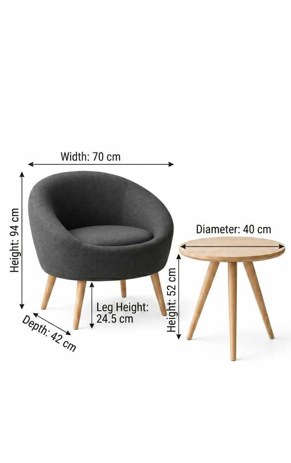 Lepotuoli- ja sivupöytäsarja (2 osaa) Atelier Del Sofa Tea set (70 x 94 x 42 cm) Antrasiitti - Antrasiitti - Huonekalut - Tuoli & nojatuoli - Nojatuoli & lepotuoli