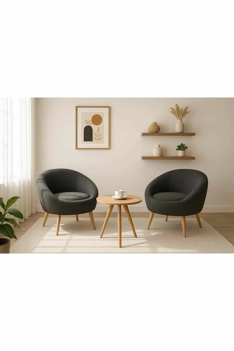 Lepotuoli- ja sivupöytäsarja (3 osaa) Atelier Del Sofa Tea set (70 x 94 x 42 cm) Antrasiitti - Antrasiitti - Huonekalut - Tuoli & nojatuoli - Nojatuoli & lepotuoli