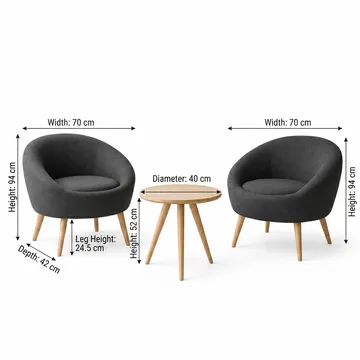 Lepotuoli- ja sivupöytäsarja (3 osaa) Atelier Del Sofa Tea set (70 x 94 x 42 cm) Antrasiitti - Antrasiitti - Huonekalut - Tuoli & nojatuoli - Nojatuoli & lepotuoli