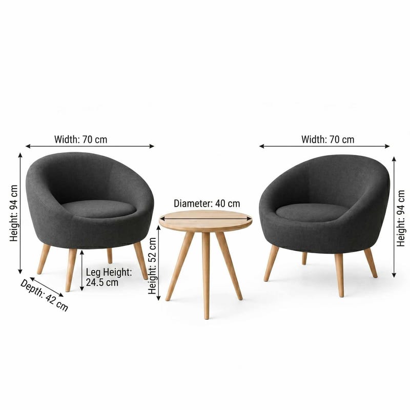 Lepotuoli- ja sivupöytäsarja (3 osaa) Atelier Del Sofa Tea set (70 x 94 x 42 cm) Antrasiitti - Antrasiitti - Huonekalut - Tuoli & nojatuoli - Nojatuoli & lepotuoli