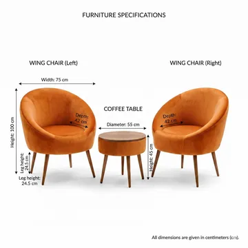 Lepotuoli- ja sohvapöytäsarja (3 osaa) Atelier Del Sofa Lida Babyface (75 x 100 x 42 cm) oranssi - Huonekalut - Tuoli & nojatuoli - Nojatuoli & lepotuoli