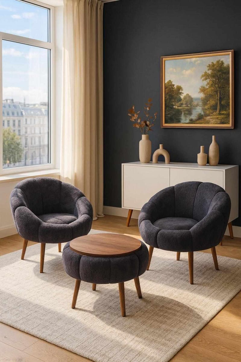 Lepotuoli- ja sohvapöytäsarja (3 osaa) Atelier Del Sofa Lida Wellsoft (75 x 100 x 42 cm) Antrasiitti - Huonekalut - Tuoli & nojatuoli - Nojatuoli & lepotuoli