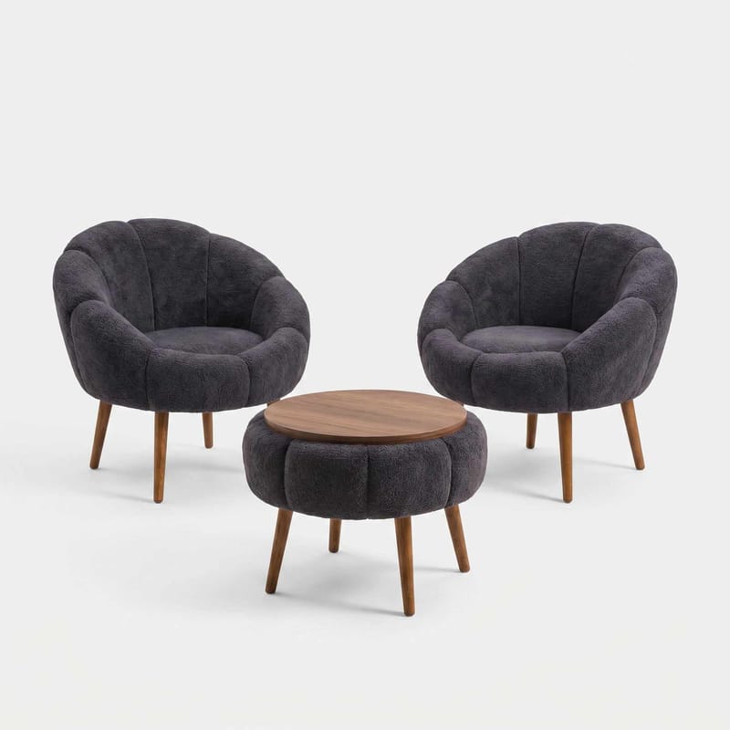 Lepotuoli- ja sohvapöytäsarja (3 osaa) Atelier Del Sofa Lida Wellsoft (75 x 100 x 42 cm) Antrasiitti, undefined