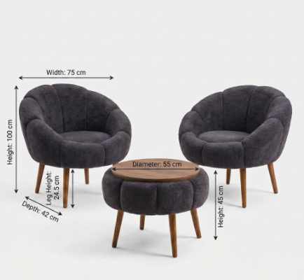 Lepotuoli- ja sohvapöytäsarja (3 osaa) Atelier Del Sofa Lida Wellsoft (75 x 100 x 42 cm) Antrasiitti - Huonekalut - Tuoli & nojatuoli - Nojatuoli & lepotuoli