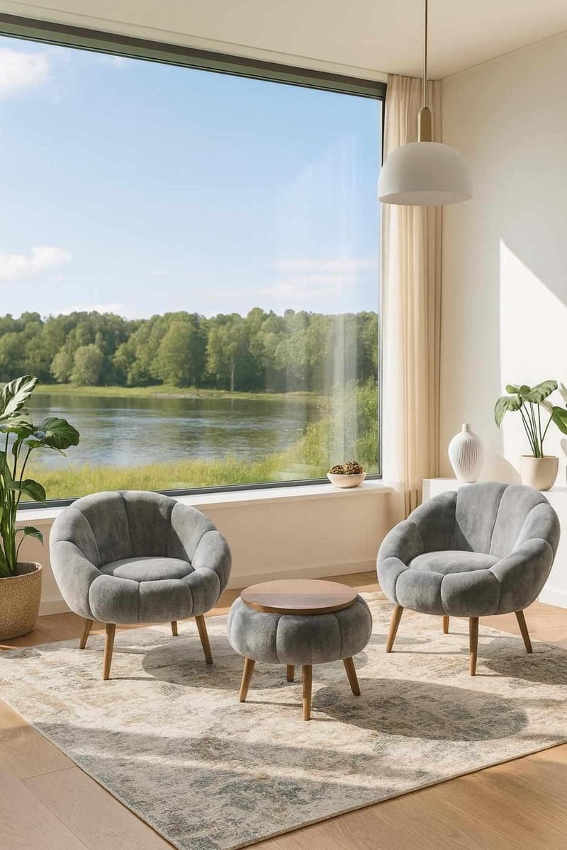 Lepotuoli- ja sohvapöytäsarja (3 osaa) Atelier Del Sofa Lida Wellsoft (75 x 100 x 42 cm) Harmaa - Huonekalut - Tuoli & nojatuoli - Nojatuoli & lepotuoli