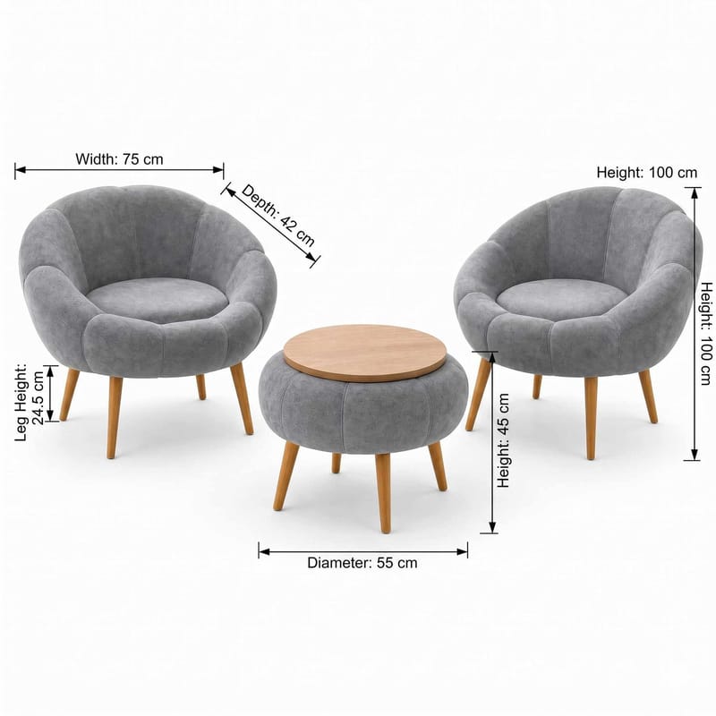 Lepotuoli- ja sohvapöytäsarja (3 osaa) Atelier Del Sofa Lida Wellsoft (75 x 100 x 42 cm) Harmaa - Huonekalut - Tuoli & nojatuoli - Nojatuoli & lepotuoli
