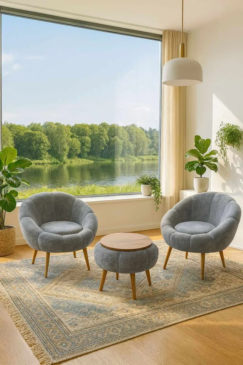 Lepotuoli- ja sohvapöytäsarja (3 osaa) Atelier Del Sofa Lida Wellsoft (75 x 100 x 42 cm) Harmaa - Huonekalut - Tuoli & nojatuoli - Nojatuoli & lepotuoli