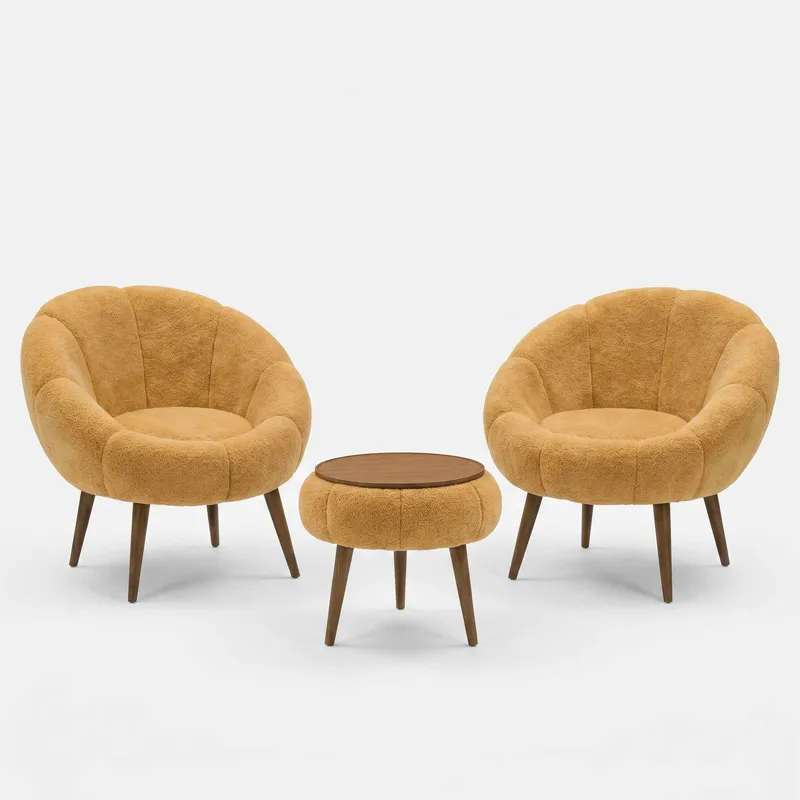 Lepotuoli- ja sohvapöytäsarja (3 osaa) Atelier Del Sofa Lida Wellsoft (75 x 100 x 42 cm) Ruskea, undefined