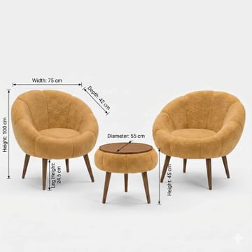 Lepotuoli- ja sohvapöytäsarja (3 osaa) Atelier Del Sofa Lida Wellsoft (75 x 100 x 42 cm) Ruskea - Huonekalut - Tuoli & nojatuoli - Nojatuoli & lepotuoli