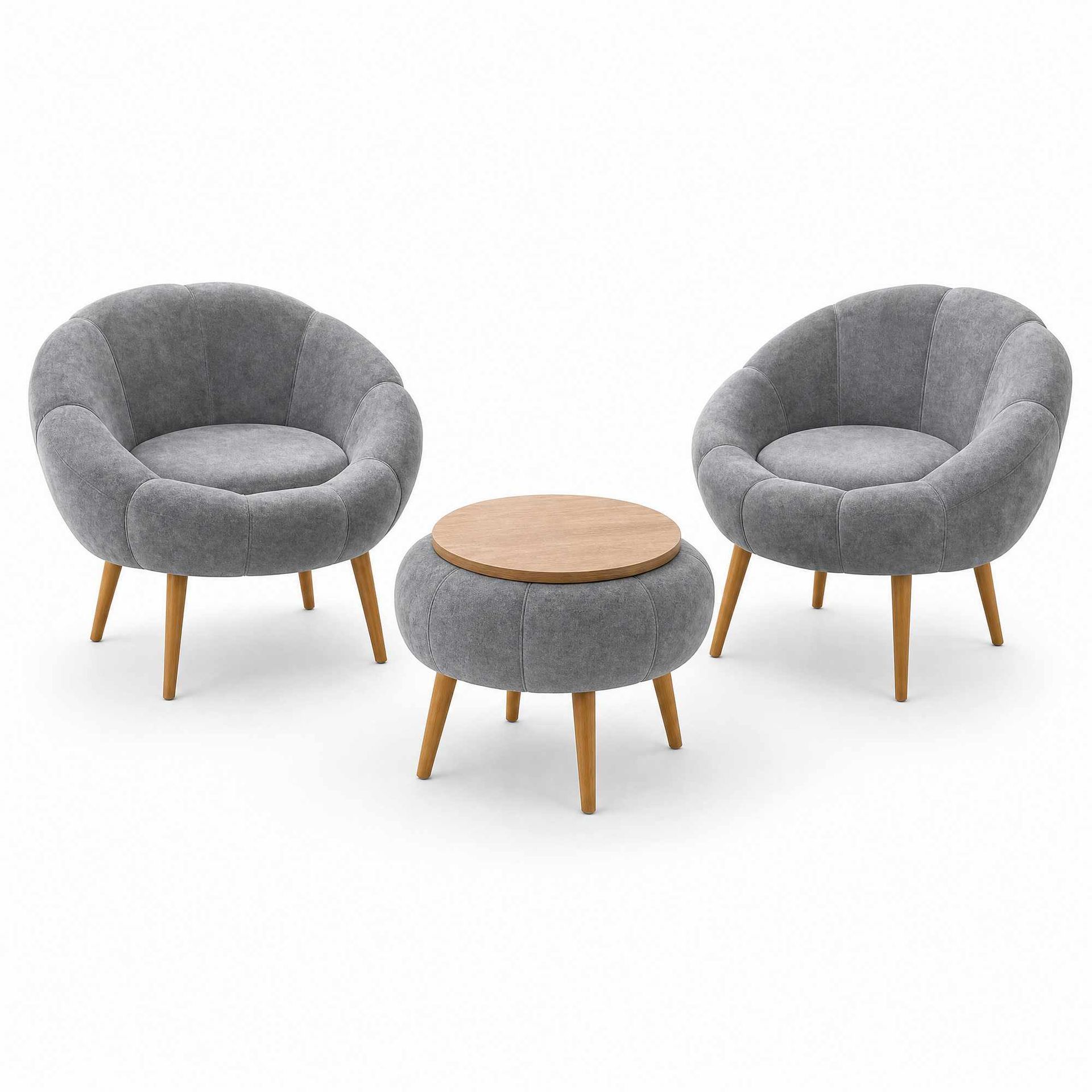 Lepotuoli- ja sohvapöytäsarja (3 osaa) Atelier Del Sofa Lida Wellsoft (75 x 100 x 42 cm) Harmaa -