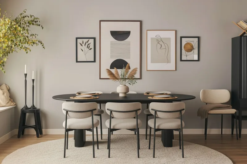 Lucy Ruokatuoli - Greige buklee / Metallijalat musta - Huonekalut - Tuoli & nojatuoli - Ruokapöydän tuolit