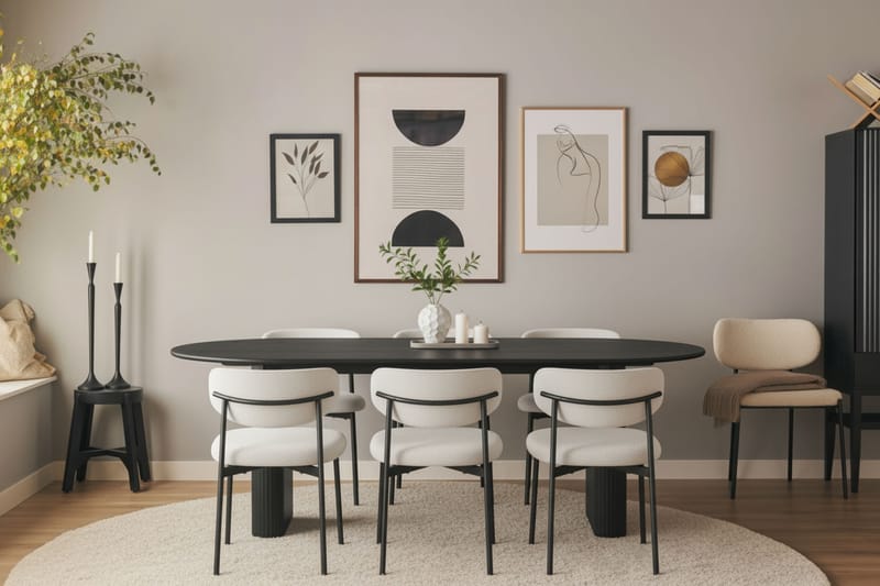 Lucy Ruokatuoli - Valkoinen buklee / Metallijalat musta - Huonekalut - Tuoli & nojatuoli - Ruokapöydän tuolit