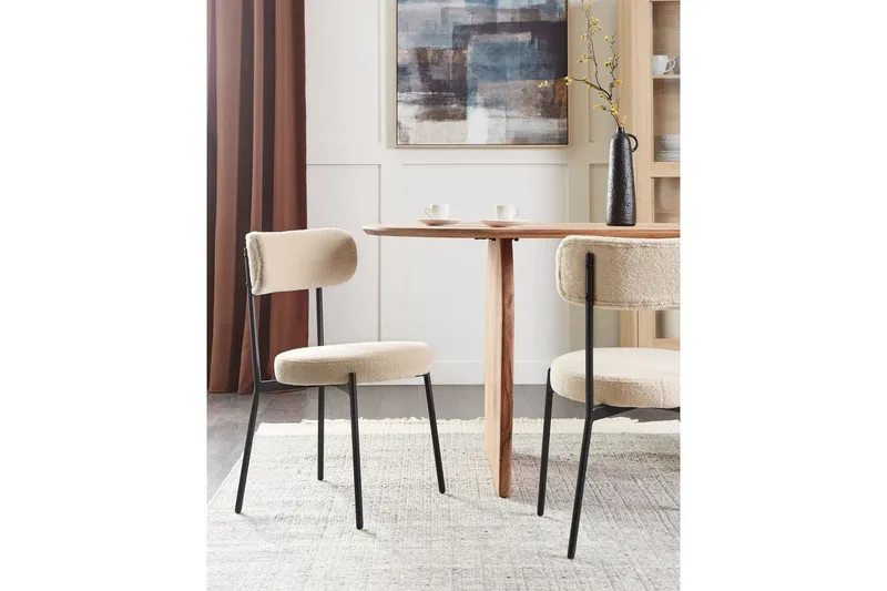 Matsalsstol Beliani Allison set om 2 Beige-Svart Ljusbeige - Huonekalut - Tuoli & nojatuoli - Ruokapöydän tuolit