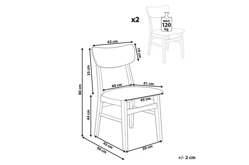 Matsalsstol Beliani Anoka set om 2 Mörk Trä-Beige Light grey - Huonekalut - Tuoli & nojatuoli - Ruokapöydän tuolit