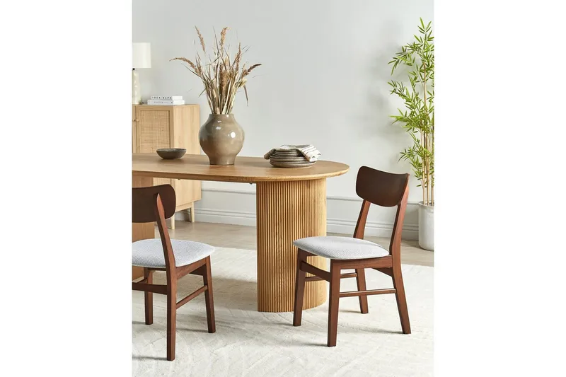 Matsalsstol Beliani Anoka set om 2 Mörk Trä-Beige Light grey - Huonekalut - Tuoli & nojatuoli - Ruokapöydän tuolit