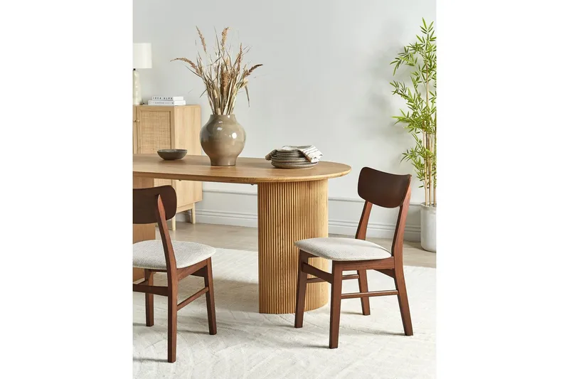 Matsalsstol Beliani Anoka set om 2 Mörk Trä-Beige Taupe - Huonekalut - Tuoli & nojatuoli - Ruokapöydän tuolit