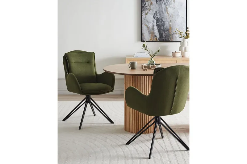 Matsalsstol Beliani Avelar set om 2 Beige-Svart Dark green - Huonekalut - Tuoli & nojatuoli - Ruokapöydän tuolit