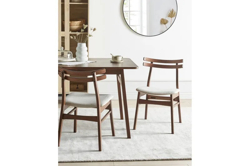 Matsalsstol Beliani Cynthiana set om 2 Ljus Trä-Grå Ljusbeige - Huonekalut - Tuoli & nojatuoli - Ruokapöydän tuolit