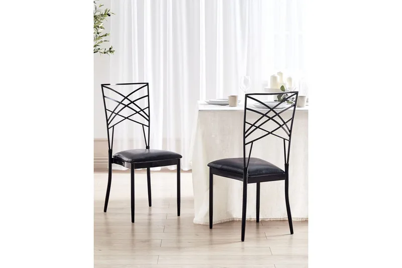 Matsalsstol Beliani Girard set om 2 Guld-Vit Black - Huonekalut - Tuoli & nojatuoli - Ruokapöydän tuolit