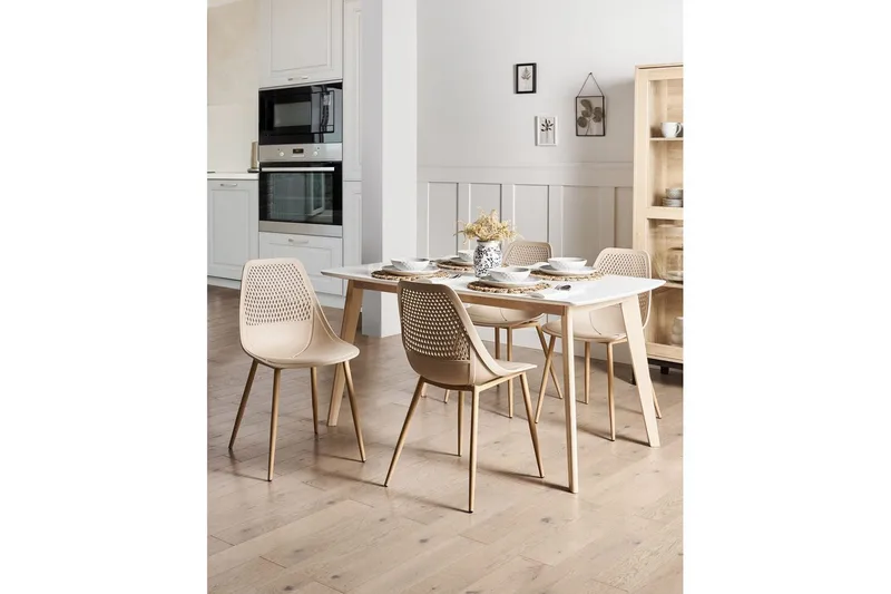Matsalsstol Beliani Hazelton set om 4 Beige-Ljust Trä Beige - Huonekalut - Tuoli & nojatuoli - Ruokapöydän tuolit