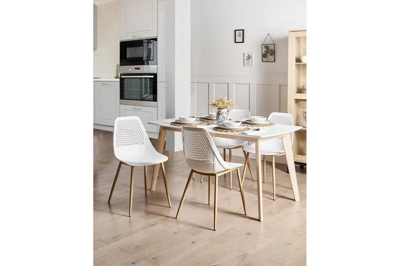 Matsalsstol Beliani Hazelton set om 4 Beige-Ljust Trä White - Huonekalut - Tuoli & nojatuoli - Ruokapöydän tuolit