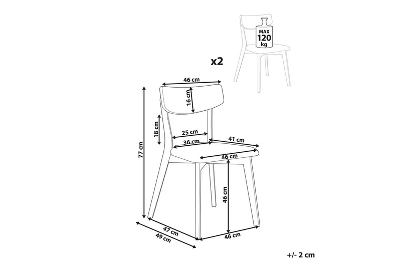 Matsalsstol Beliani Hope set om 2 Ljus Trä-Grå Ljusbeige - Huonekalut - Tuoli & nojatuoli - Ruokapöydän tuolit