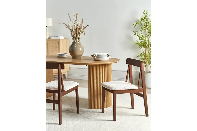 Matsalsstol Beliani Isle set om 2 Mörk Trä-Beige NO_BRAND Dark wood VALUE_MISSING_2 - Huonekalut - Tuoli & nojatuoli - Ruokapöydän tuolit