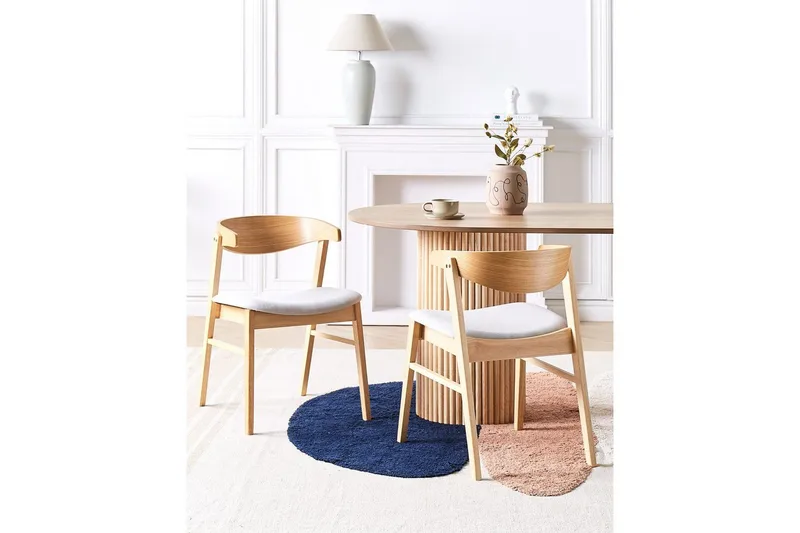 Matsalsstol Beliani Lilly set om 2 Beige-Mörkt Trä Light grey - Huonekalut - Tuoli & nojatuoli - Ruokapöydän tuolit