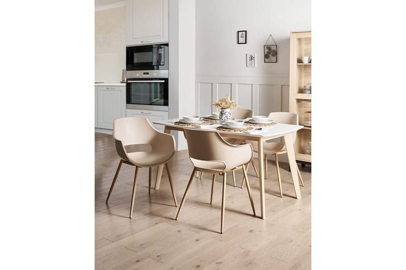 Matsalsstol Beliani Millers set om 4 Beige-Ljust Trä Beige - Huonekalut - Tuoli & nojatuoli - Ruokapöydän tuolit