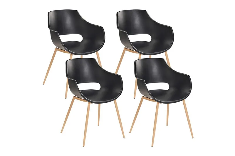 Matsalsstol Beliani Millers set om 4 Beige-Ljust Trä Black - Huonekalut - Tuoli & nojatuoli - Ruokapöydän tuolit