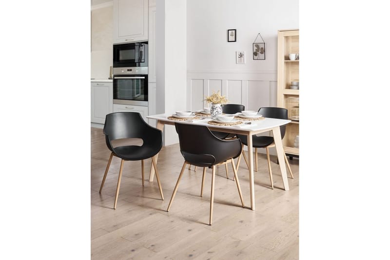 Matsalsstol Beliani Millers set om 4 Beige-Ljust Trä Black - Huonekalut - Tuoli & nojatuoli - Ruokapöydän tuolit