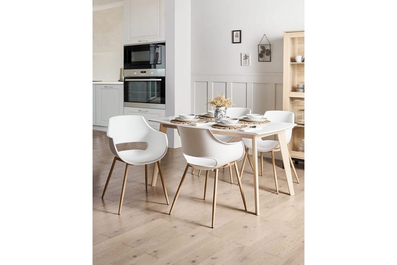 Matsalsstol Beliani Millers set om 4 Beige-Ljust Trä White - Huonekalut - Tuoli & nojatuoli - Ruokapöydän tuolit