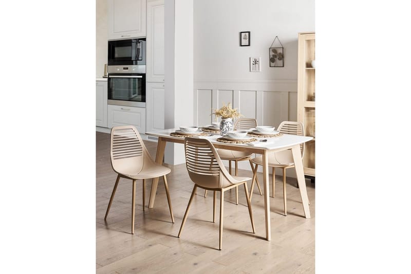Matsalsstol Beliani Montello set om 4 Beige-Ljust Trä Beige - Huonekalut - Tuoli & nojatuoli - Ruokapöydän tuolit