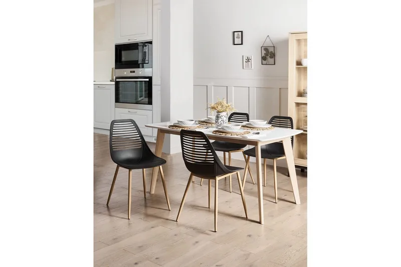 Matsalsstol Beliani Montello set om 4 Beige-Ljust Trä Black - Huonekalut - Tuoli & nojatuoli - Ruokapöydän tuolit